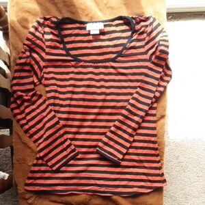 Vixen by Micheline Pitt Black & Orange Striped Scoop Neck Top